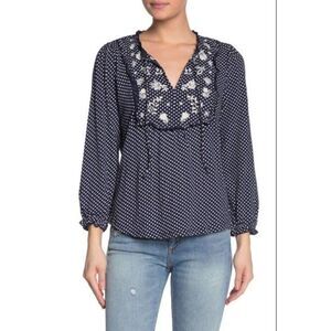 Lucky Brand NEW Blue/White Floral Embroidered Top‎